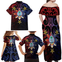 Philippines Guam Family Matching Off Shoulder Maxi Dress and Hawaiian Shirt Filipino Sun With Guaman Seal