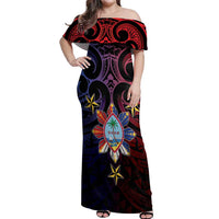 Philippines Guam Off Shoulder Maxi Dress Filipino Sun With Guaman Seal