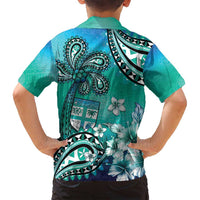Fiji Born Indian Family Matching Long Sleeve Bodycon Dress and Hawaiian Shirt Palm Paisley With Tapa Pattern