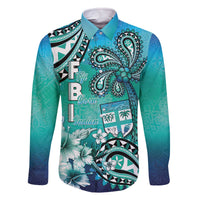 Fiji Born Indian Family Matching Off The Shoulder Long Sleeve Dress and Hawaiian Shirt Palm Paisley With Tapa Pattern