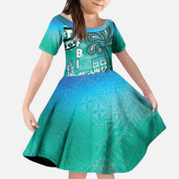 Fiji Born Indian Kid Short Sleeve Dress Palm Paisley With Tapa Pattern