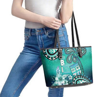 Fiji Born Indian Leather Tote Bag Palm Paisley With Tapa Pattern