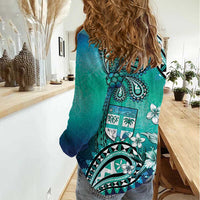 Fiji Born Indian Women Casual Shirt Palm Paisley With Tapa Pattern