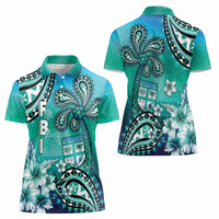 Fiji Born Indian Women Polo Shirt Palm Paisley With Tapa Pattern