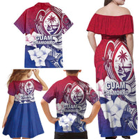 Guam Gadao Family Matching Off Shoulder Maxi Dress and Hawaiian Shirt Hafa Adai Micronesian Tribal Pattern