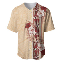 Tonga Language Week Baseball Jersey Hibiscus Tongan Ngatu Pattern LT05 Beige - Polynesian Pride
