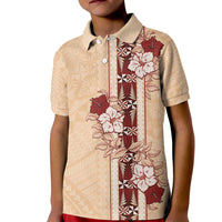 Tonga Language Week Kid Polo Shirt Hibiscus Tongan Ngatu Pattern LT05 Kid Beige - Polynesian Pride