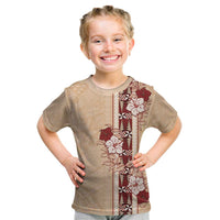 Tonga Language Week Kid T Shirt Hibiscus Tongan Ngatu Pattern LT05 Beige - Polynesian Pride