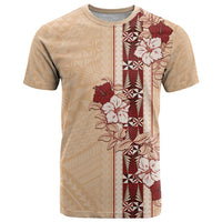 Tonga Language Week T Shirt Hibiscus Tongan Ngatu Pattern LT05 Beige - Polynesian Pride