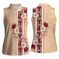 Tonga Language Week Women Sleeveless Polo Shirt Hibiscus Tongan Ngatu Pattern LT05 - Polynesian Pride