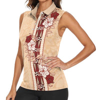 Tonga Language Week Women Sleeveless Polo Shirt Hibiscus Tongan Ngatu Pattern LT05 - Polynesian Pride