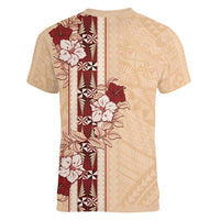 Tonga Language Week Women V-Neck T-Shirt Hibiscus Tongan Ngatu Pattern LT05 - Polynesian Pride