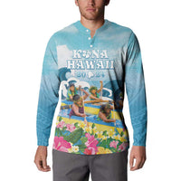 Hawaii Outrigger Canoe Race Button Sweatshirt Polynesian Style Watercolor Style