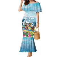 Hawaii Outrigger Canoe Race Family Matching Mermaid Dress and Hawaiian Shirt Polynesian Style Watercolor Style