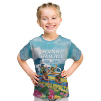 Hawaii Outrigger Canoe Race Kid T Shirt Polynesian Style Watercolor Style LT05 Blue - Polynesian Pride