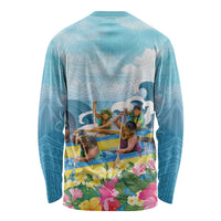 Hawaii Outrigger Canoe Race Long Sleeve Shirt Polynesian Style Watercolor Style