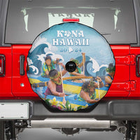 Hawaii Outrigger Canoe Race Spare Tire Cover Polynesian Style Watercolor Style