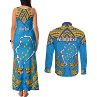 Personalised Tuvalu Independence Day Couples Matching Tank Maxi Dress and Long Sleeve Button Shirt Coat Of Arms With Polynesian Dolphin Tattoo