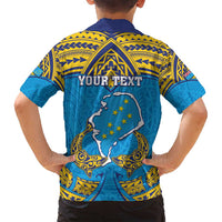 Personalised Tuvalu Independence Day Family Matching Tank Maxi Dress and Hawaiian Shirt Coat Of Arms With Polynesian Dolphin Tattoo