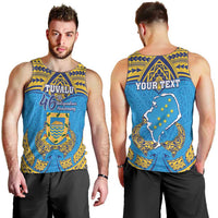 Personalised Tuvalu Independence Day Men Tank Top Coat Of Arms With Polynesian Dolphin Tattoo