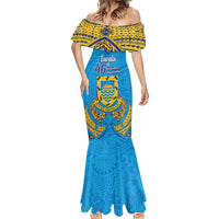 Personalised Tuvalu Independence Day Mermaid Dress Coat Of Arms With Polynesian Dolphin Tattoo LT05 - Polynesian Pride