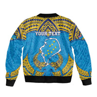 Personalised Tuvalu Independence Day Sleeve Zip Bomber Jacket Coat Of Arms With Polynesian Dolphin Tattoo