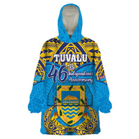 Personalised Tuvalu Independence Day Wearable Blanket Hoodie Coat Of Arms With Polynesian Dolphin Tattoo