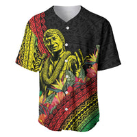 Retro Hawaiian Singer Baseball Jersey Polynesian Style Tropical Flowers LT05 Black - Polynesian Pride