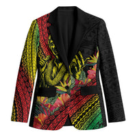 Retro Hawaiian Singer Blazer Polynesian Style Tropical Flowers LT05 Unisex Black - Polynesian Pride