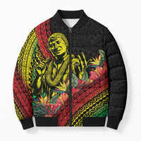 Retro Hawaiian Singer Bomber Puffer Jacket Polynesian Style Tropical Flowers LT05 Unisex Black - Polynesian Pride