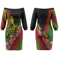 Retro Hawaiian Singer Couples Matching Off The Shoulder Long Sleeve Dress and Long Sleeve Button Shirt Polynesian Style Tropical Flowers LT05 - Polynesian Pride