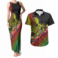 Retro Hawaiian Singer Couples Matching Tank Maxi Dress and Hawaiian Shirt Polynesian Style Tropical Flowers LT05 Black - Polynesian Pride