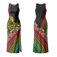 Retro Hawaiian Singer Family Matching Tank Maxi Dress and Hawaiian Shirt Polynesian Style Tropical Flowers LT05 Mom's Dress Black - Polynesian Pride