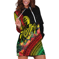 Retro Hawaiian Singer Hoodie Dress Polynesian Style Tropical Flowers LT05 Black - Polynesian Pride