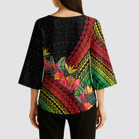 Retro Hawaiian Singer Kimono Sleeve Blouse Polynesian Style Tropical Flowers LT05 - Polynesian Pride