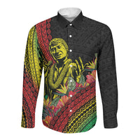 Retro Hawaiian Singer Long Sleeve Button Shirt Polynesian Style Tropical Flowers LT05 Unisex Black - Polynesian Pride