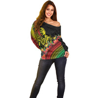 Retro Hawaiian Singer Off Shoulder Sweater Polynesian Style Tropical Flowers LT05 - Polynesian Pride