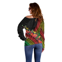 Retro Hawaiian Singer Off Shoulder Sweater Polynesian Style Tropical Flowers LT05 - Polynesian Pride