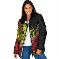Retro Hawaiian Singer Padded Jacket Polynesian Style Tropical Flowers LT05 Women Black - Polynesian Pride