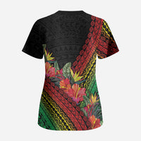 Retro Hawaiian Singer Scrub Top Polynesian Style Tropical Flowers LT05 - Polynesian Pride