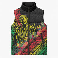 Retro Hawaiian Singer Sleeveless Puffer Jacket Polynesian Style Tropical Flowers LT05 Unisex Black - Polynesian Pride