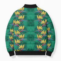 Hawaii Waikiki King Bomber Puffer Jacket Green Quilt With Pua Manu LT05 - Polynesian Pride