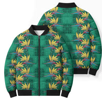 Hawaii Waikiki King Bomber Puffer Jacket Green Quilt With Pua Manu LT05 - Polynesian Pride