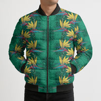 Hawaii Waikiki King Bomber Puffer Jacket Green Quilt With Pua Manu LT05 - Polynesian Pride