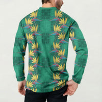 Hawaii Waikiki King Button Sweatshirt Green Quilt With Pua Manu LT05 - Polynesian Pride