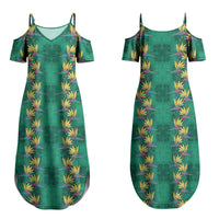 Hawaii Waikiki King Couples Matching Summer Maxi Dress and Long Sleeve Button Shirt Green Quilt With Pua Manu LT05 - Polynesian Pride