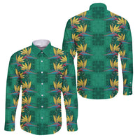 Hawaii Waikiki King Family Matching Mermaid Dress and Hawaiian Shirt Green Quilt With Pua Manu LT05 Dad's Shirt - Long Sleeve Green - Polynesian Pride