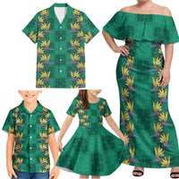 Hawaii Waikiki King Family Matching Off Shoulder Maxi Dress and Hawaiian Shirt Green Quilt With Pua Manu LT05 - Polynesian Pride