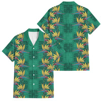 Hawaii Waikiki King Family Matching Off Shoulder Short Dress and Hawaiian Shirt Green Quilt With Pua Manu LT05 Dad's Shirt - Short Sleeve Green - Polynesian Pride