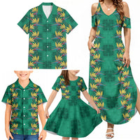 Hawaii Waikiki King Family Matching Summer Maxi Dress and Hawaiian Shirt Green Quilt With Pua Manu LT05 - Polynesian Pride